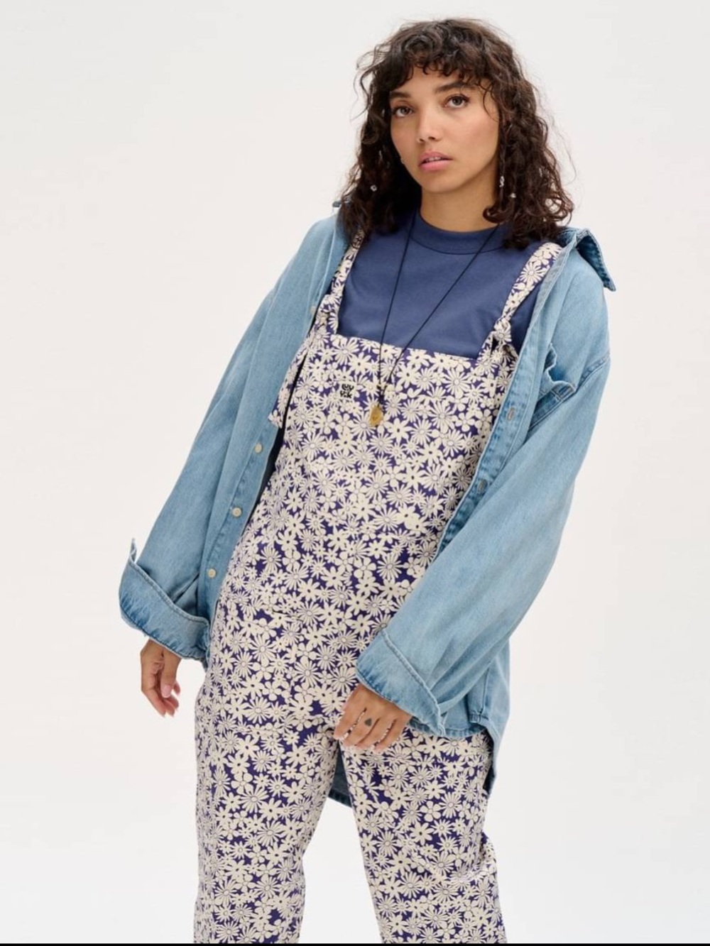 Lucy & Yak Original Dungaree Organic Twill Daisy Blu Print Size UK32 US28